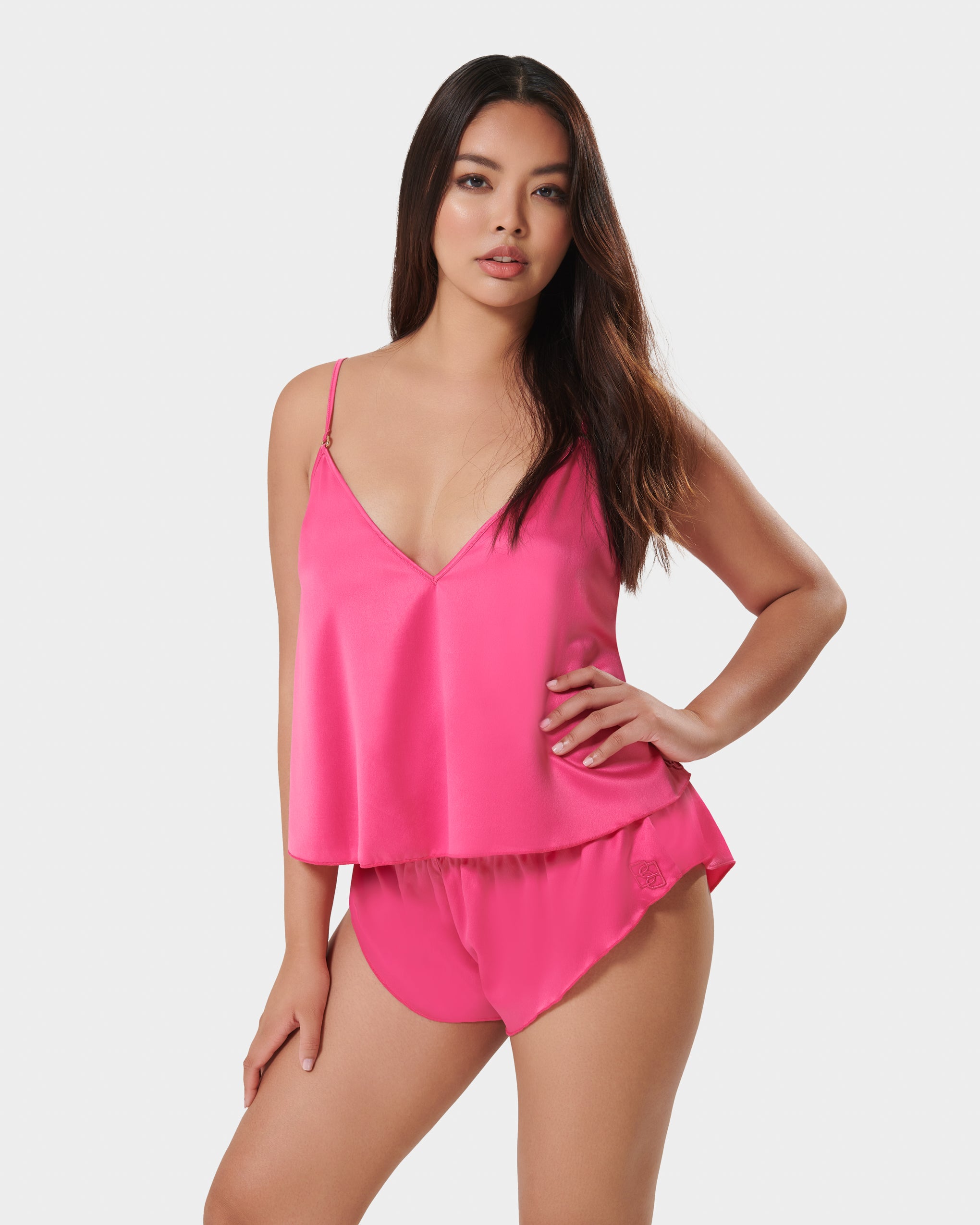 Faye Luxury Satin Cami and Short Set Fuchsia Pink