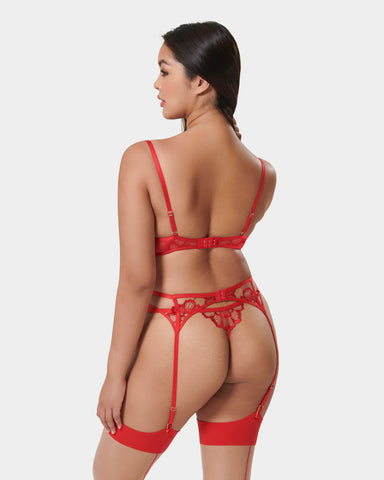 Bluebella Catalina delicate floral lace lingerie set in red