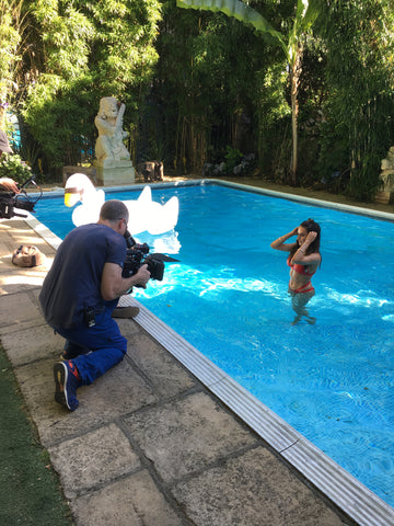 Bluebella X Amber Davies Love Island swim design collab collaboration swimsuit bikini sun summer shoot pool