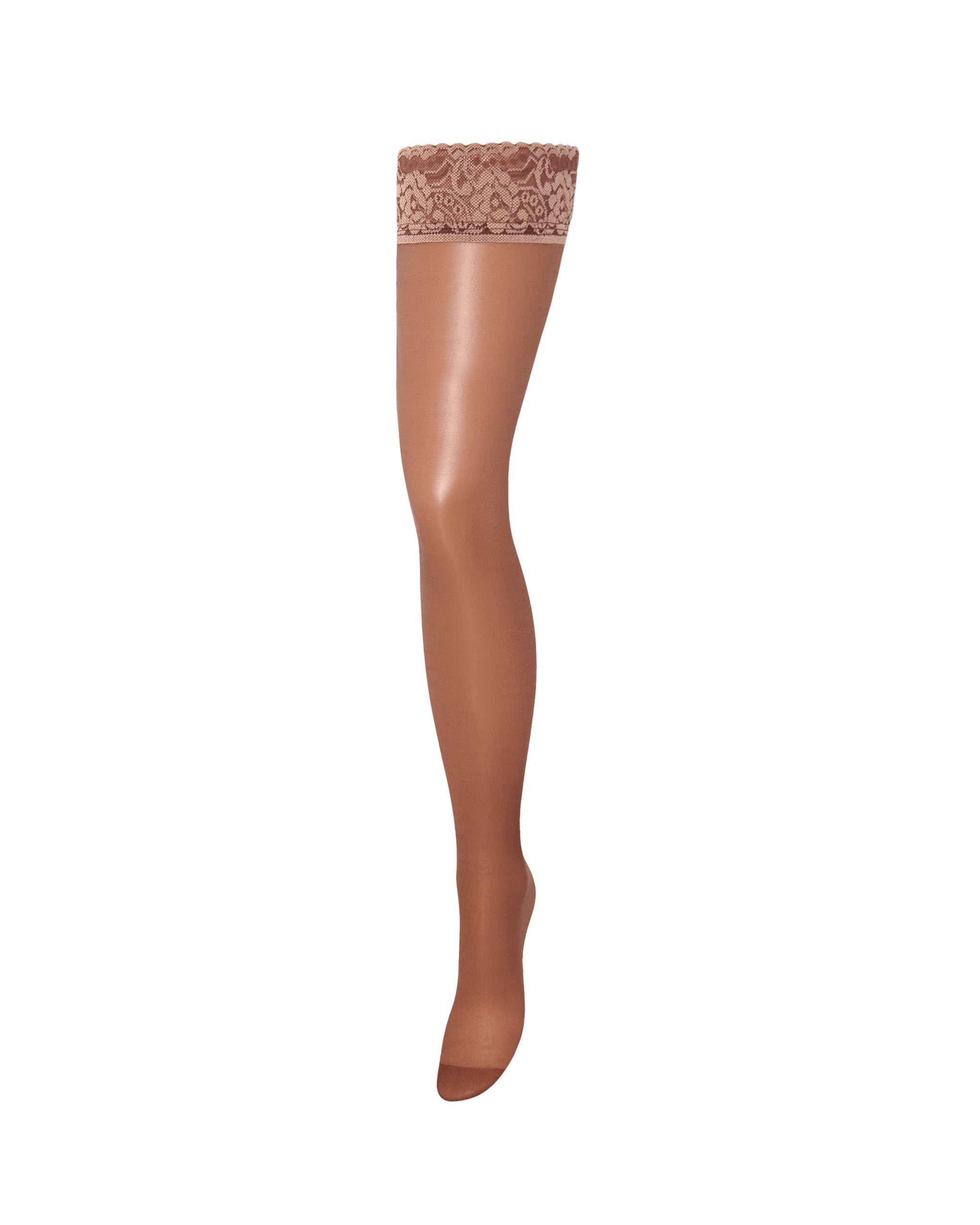 Plain Leg/Lace Top Hold Ups Caramel