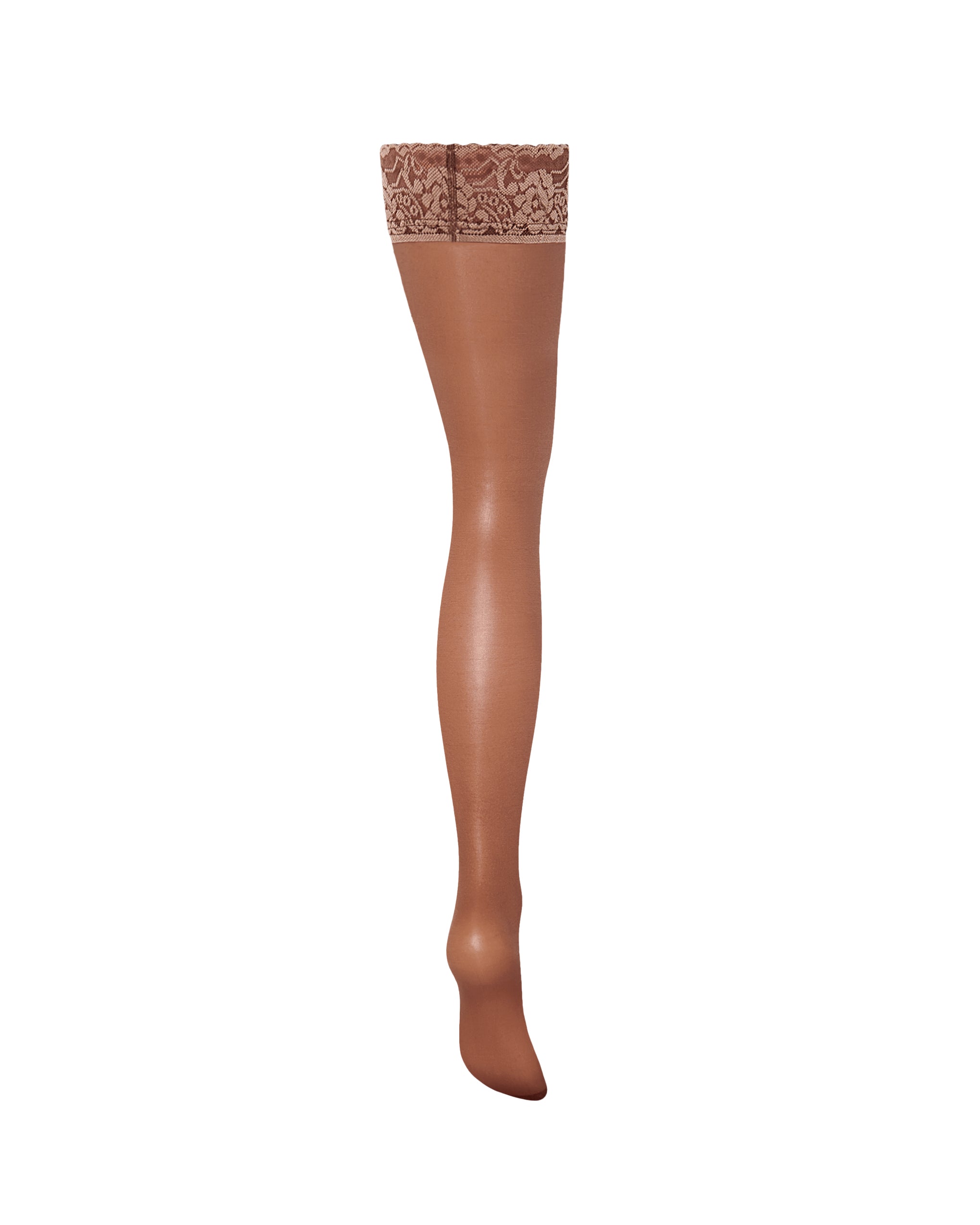 Plain Leg/Lace Top Hold Ups Caramel