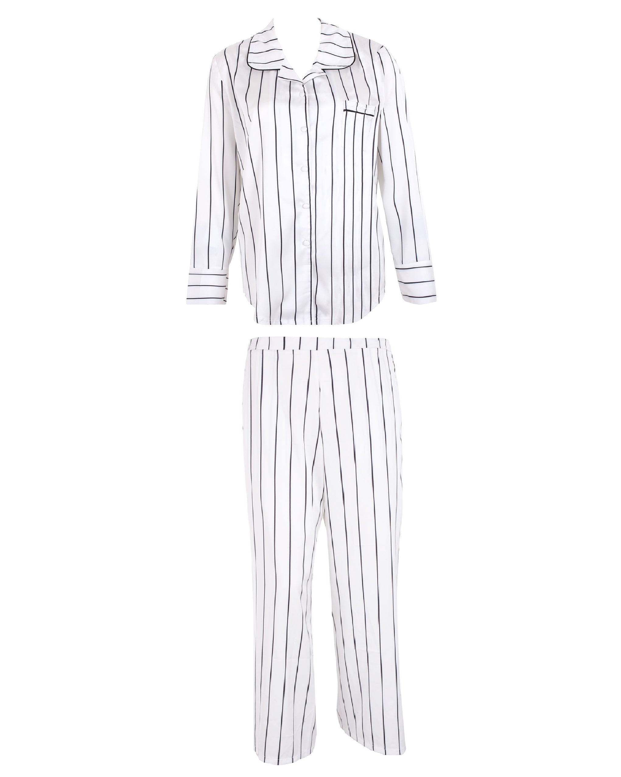 Bluebella Beau Luxury Satin Long Pyjama Set White/Black