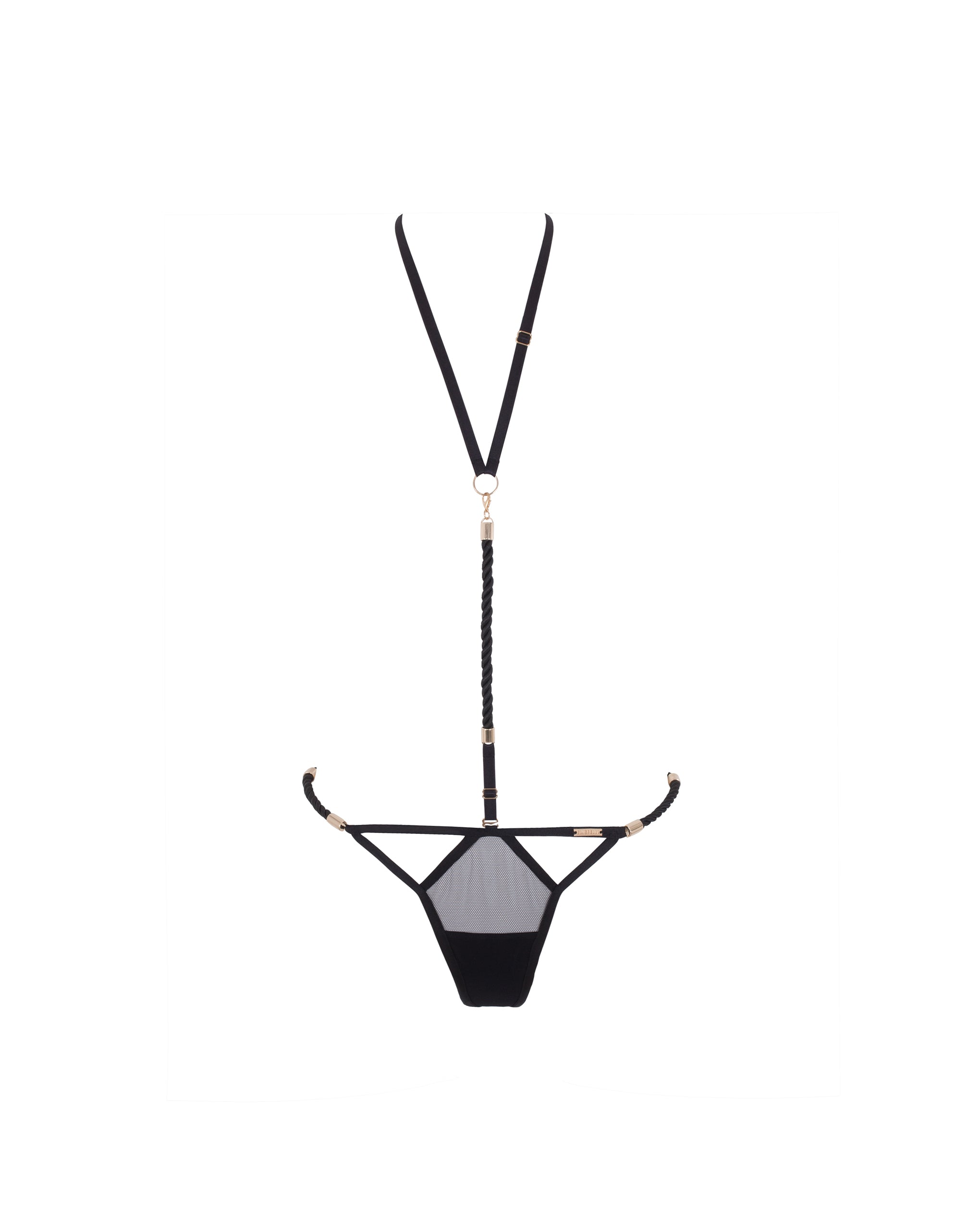 Valerian Harness Thong Black/Gold