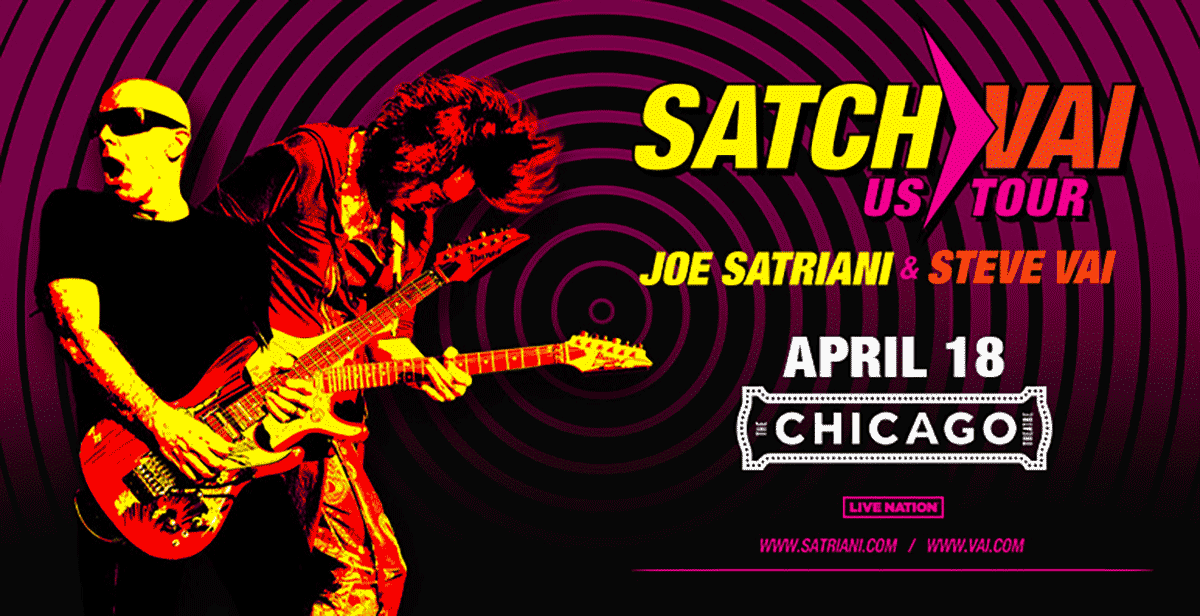 Win 2 FREE TICKETS to witness guitar gods Joe Satriani and Steve Vai LIVE at the iconic Chicago Theatre on April 18th, 2024, at 7:30 PM!