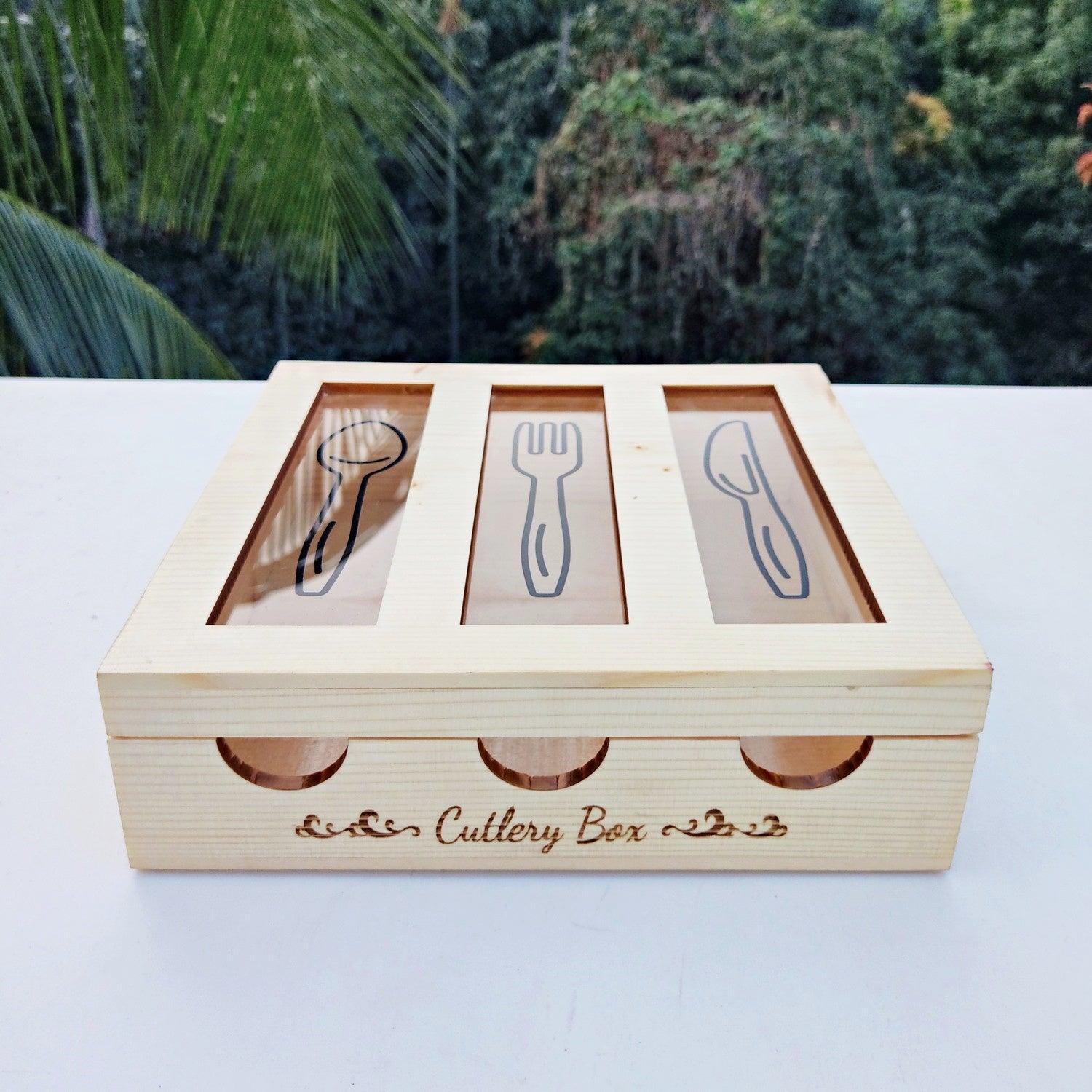 3 Part Wooden Cutlery Box IF0001