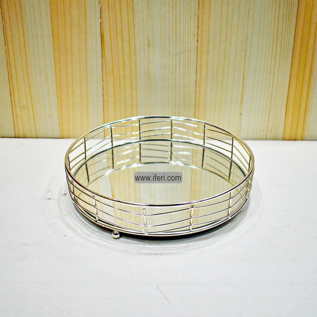 9.5 Inch Round Shaped Exclusive Metal & Glass Serving Tray RY0318