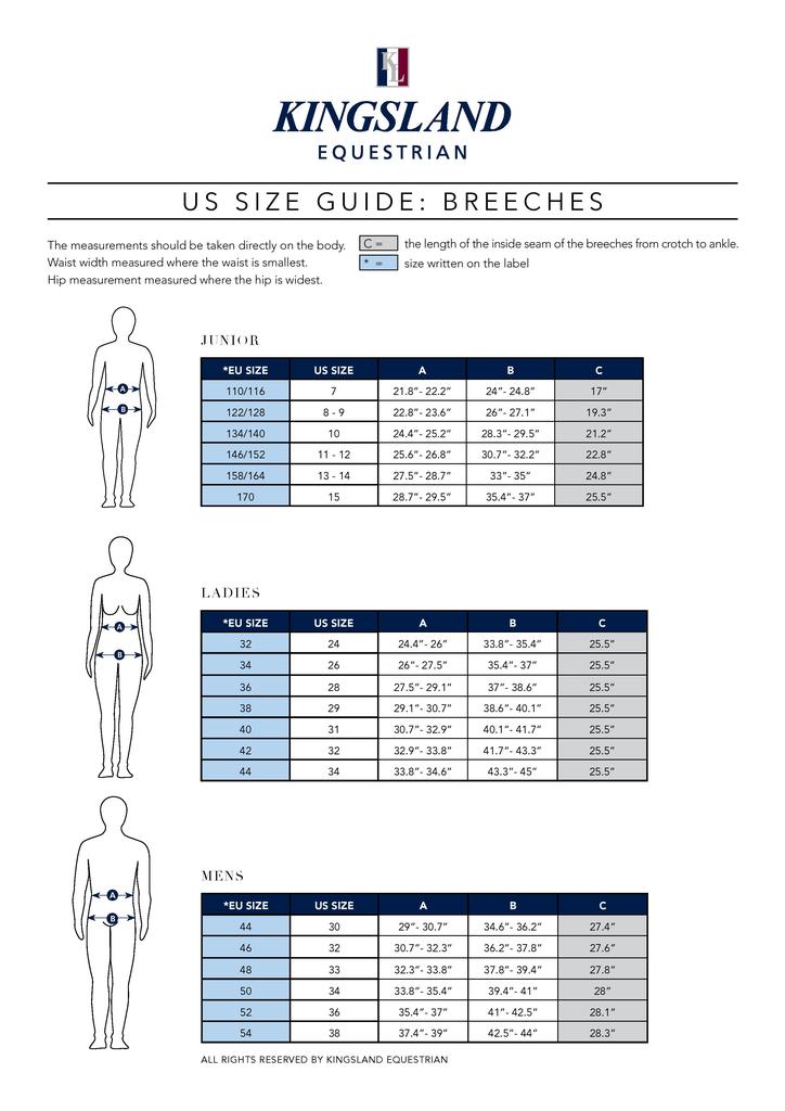 Ladies Riding Breeches Size Chart