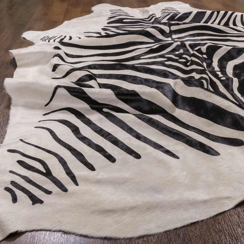 Zebra Africa Print Cowhide Rug - Rodeo Cowhide RugsWhite Based