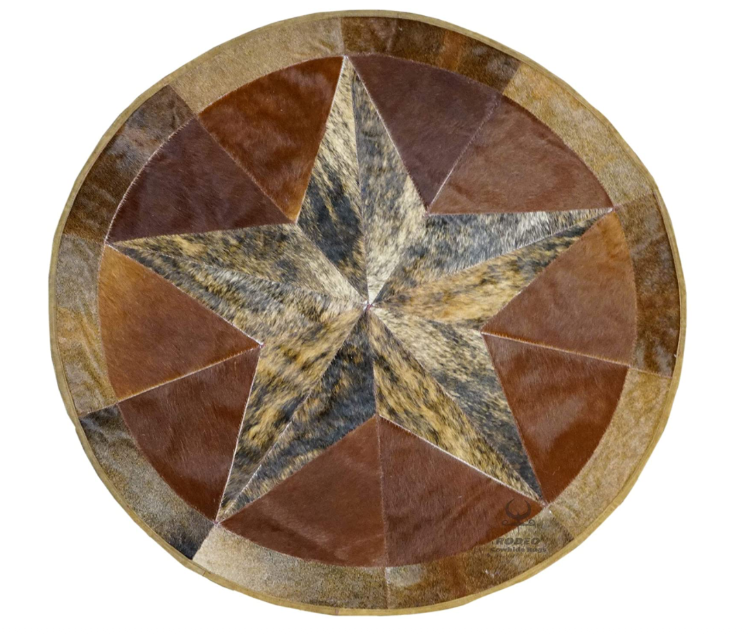 Round Patchwork Star Cowhide Rug - Size 40 Inches – Artisan Cowhides