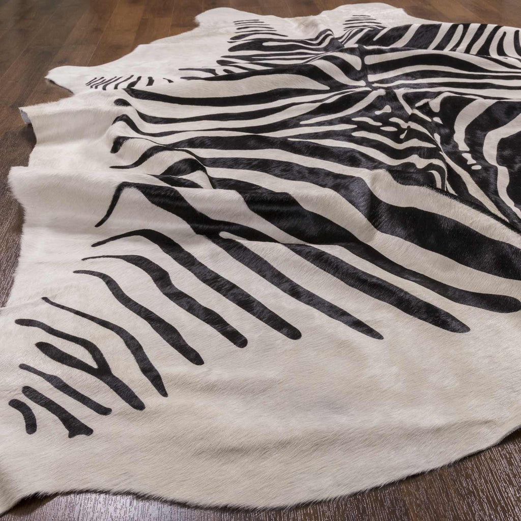 Black and White Zebra Print on Cowhide Rug - Rodeo Cowhide Rugs