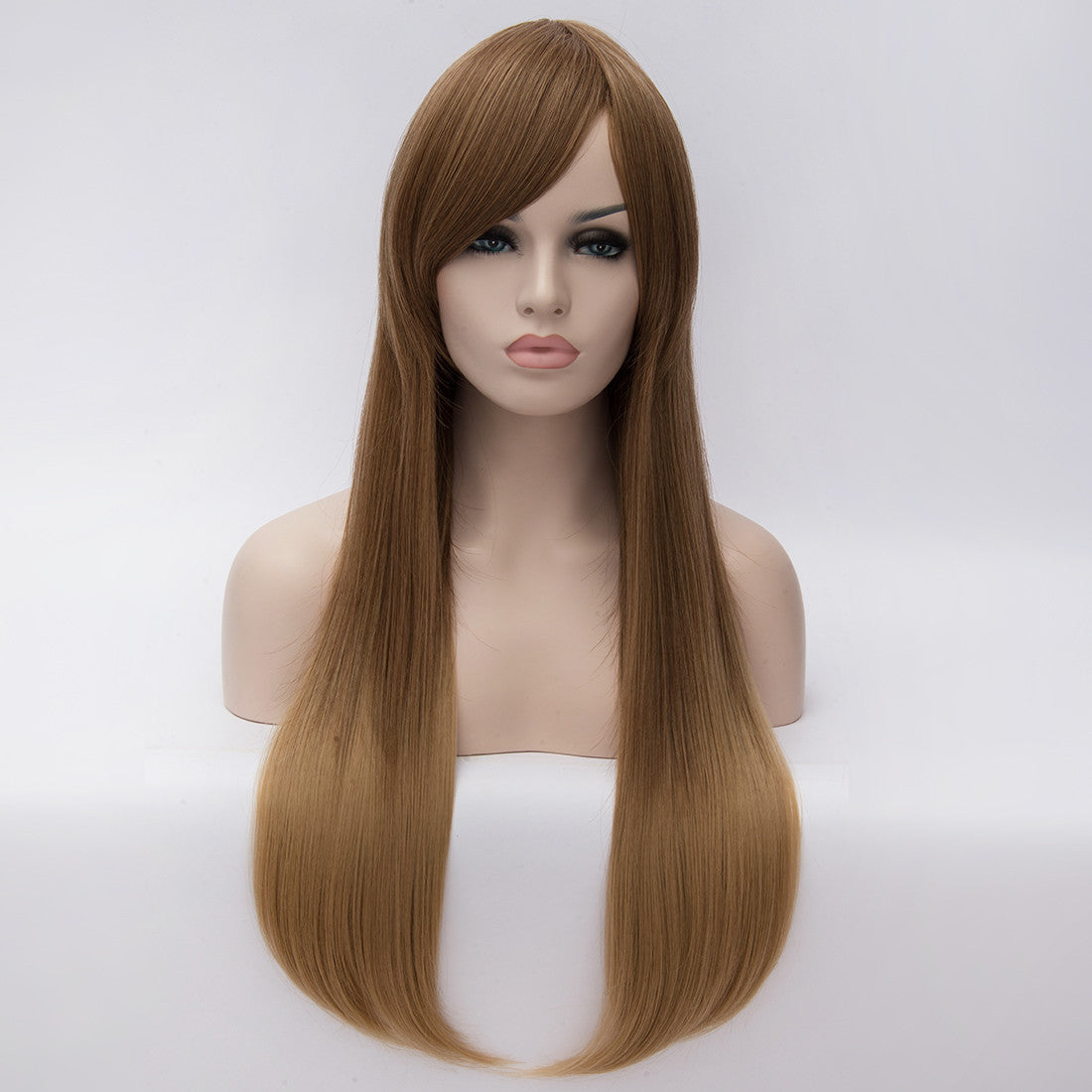 Light Brown Long Straight Wig With Long Fringe 