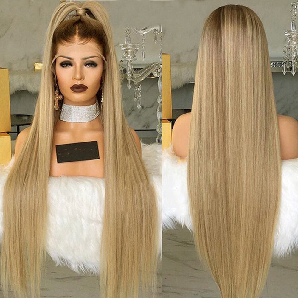 2019 Honey Blonde With Dark Root Silk Straight Lace Front Wig Qld