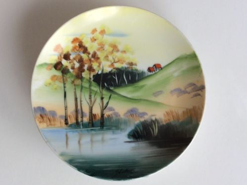 Vintage Hitomi Hand Painted Country Setting Ceramic 6 Plate Gemm Sales Company