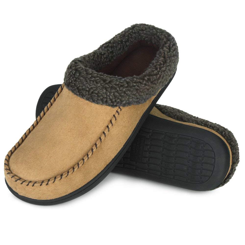 Men's Comfort Suede Memory Foam Slippers Non-skid House Shoes ...