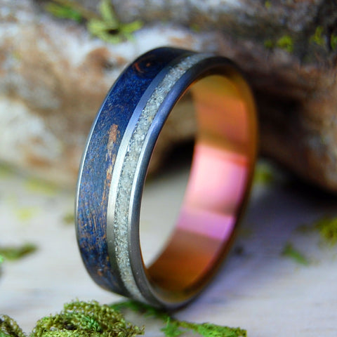 Beach Sand Wedding Ring with interior sunset anodizing