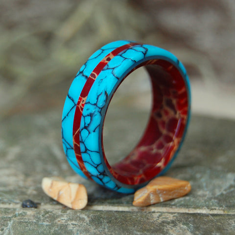 Red Jasper and Turquoise Wedding Ring