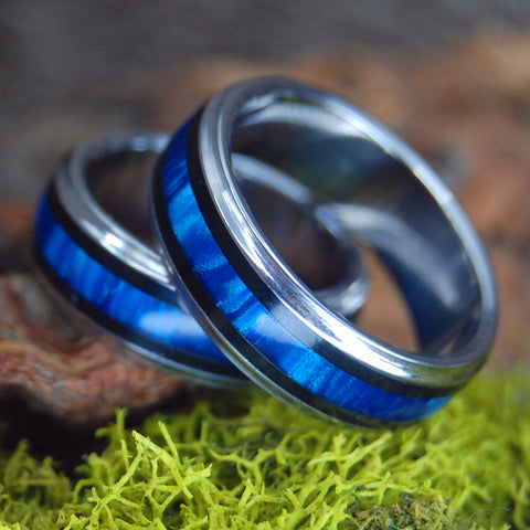 Blue and Black Wedding rings by minter and richter designs