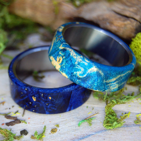Blue Box Elder Wooden Wedding Rings