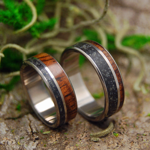 Icelandic Lava and Koa Wood Wedding Rings