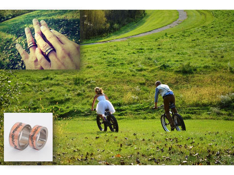 Minter + Richter Couple with Customized Bike Path Wedding Rings