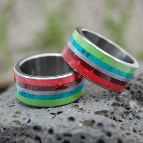 Wedding Ring Set with 5 Inlays