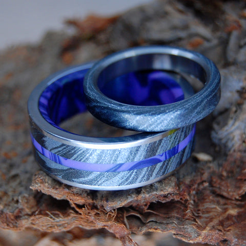 Deep Purple Fjord and Viking Night Wedding Ring Set