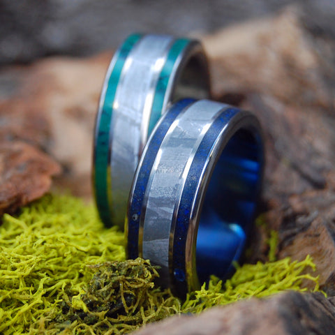 Meteorite titanium wedding rings