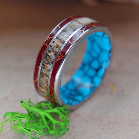 Red Jasper Turquoise Moose Wedding Ring