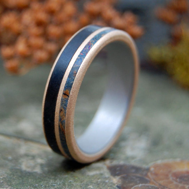 GOD LOVES LAKE SUPERIOR | Blue Maple, Lake Superior Beach Sand and Ground  Caribou Antler - Titanium Wedding Rings