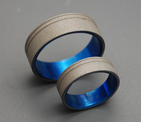 Minter + Richter | TO THE FUTURE BLUE | Sandblasted Titanium Rings ...