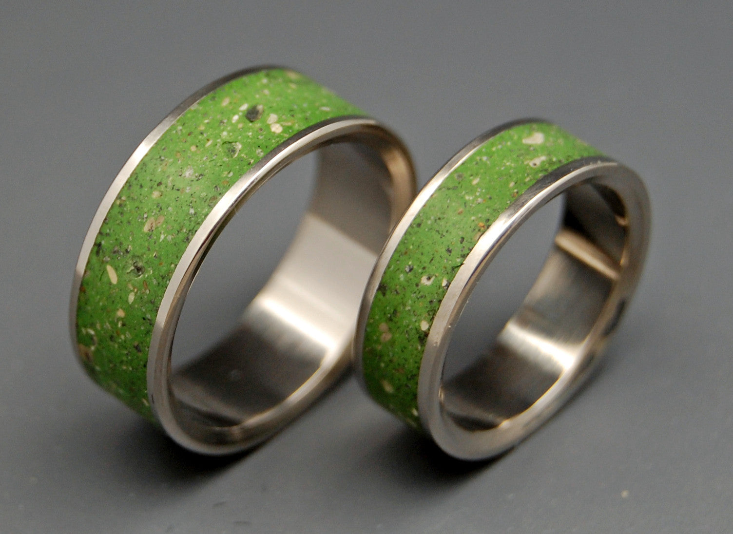 ECO BLISS | Green Beach Sand & Concrete - Titanium Wedding Rings set ...