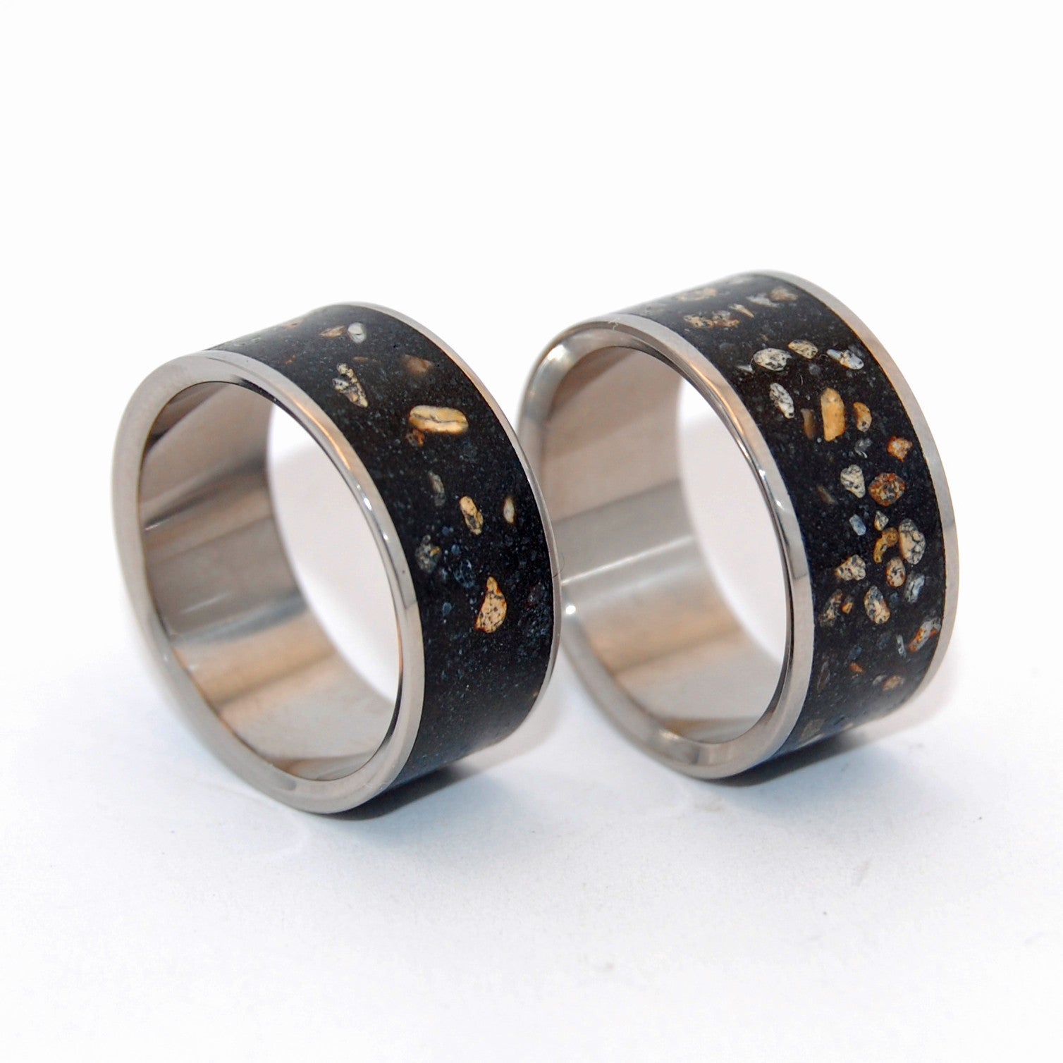 Stone & Concrete Inlay Titanium Wedding Rings - Minter and Richter Designs