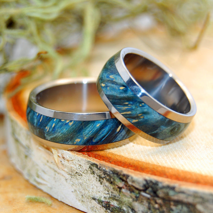 Wood Wedding Ring Set, White Gold and Titanium Rings