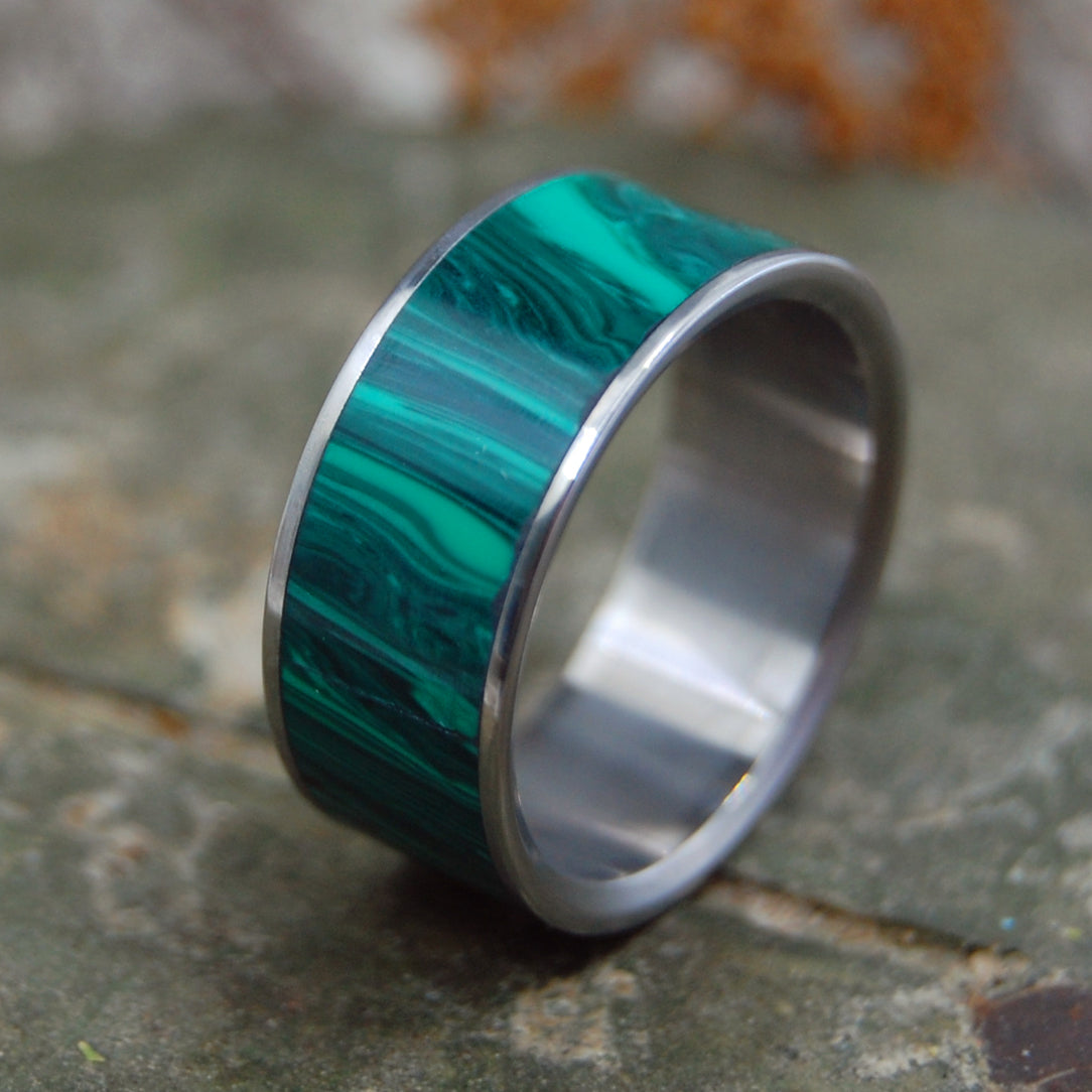 Malachite Stone - Titanium Wedding Ring | ONLY LIGHT CAN DRIVE OUT ...