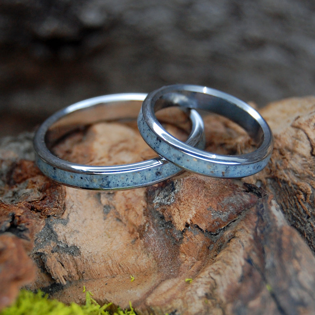 His & Hers Titanium Rings Hand Engraved CZ Couples Wedding Rings 6&8mm -  Titanium sets at Elma UK Jewellery