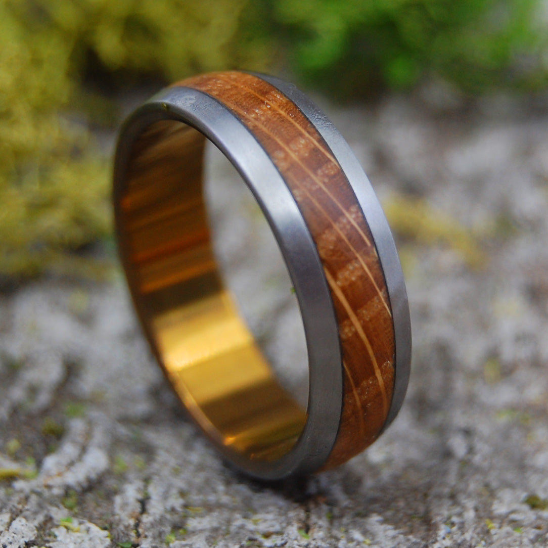 GUNNY Whiskey Barrel Wood & Titanium Mens Wedding Ring