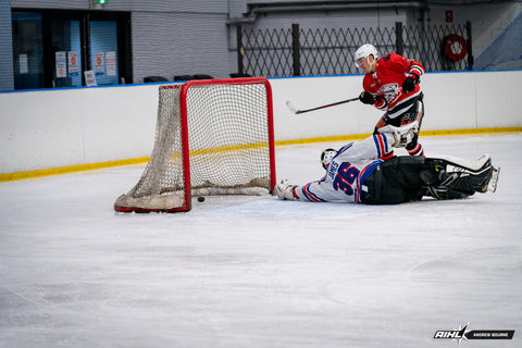 Sydney Bears' forward Thomas Steven watches his penalty shot go in the net past Melbourne Ice goaltender Michael James