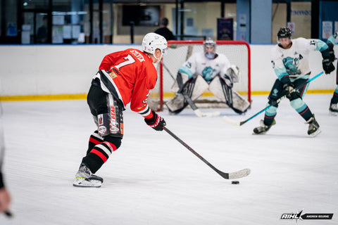 Bears' forward Tommy Steven assesses his options in the offensive zone against the Central Coast Rhinos