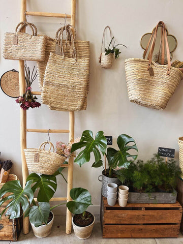 Handwoven baskets inside Dahlia x Bohemia pop up shop