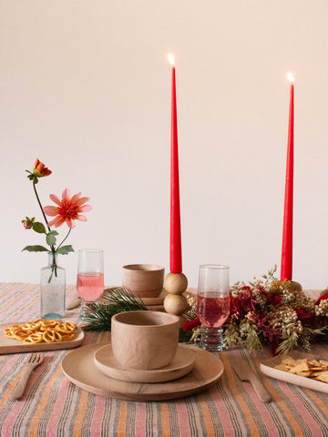 Striped hammam towel as a tablecloth