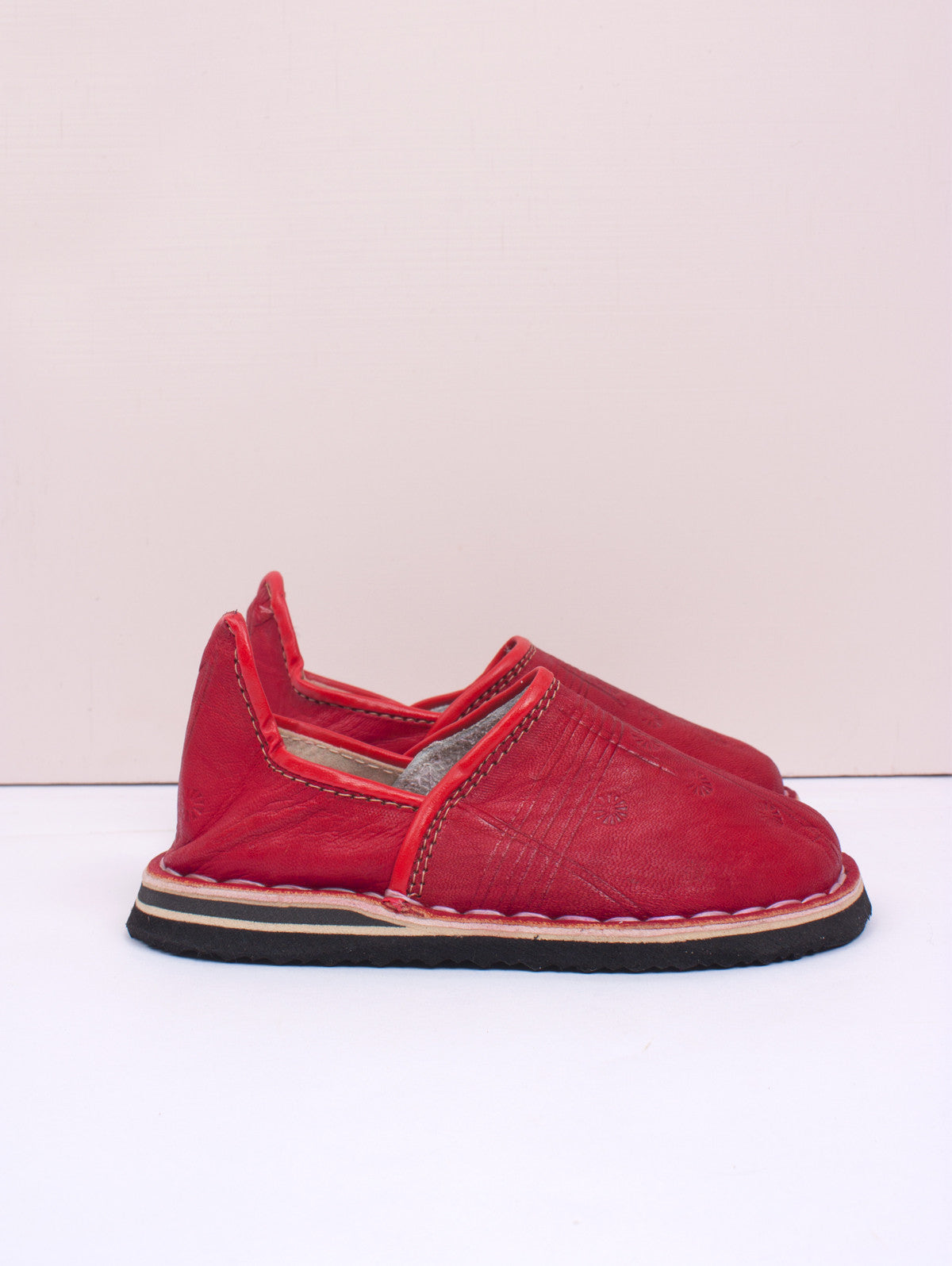 Red Mini Kids Berber Babouche Leather Slippers | Bohemia Design