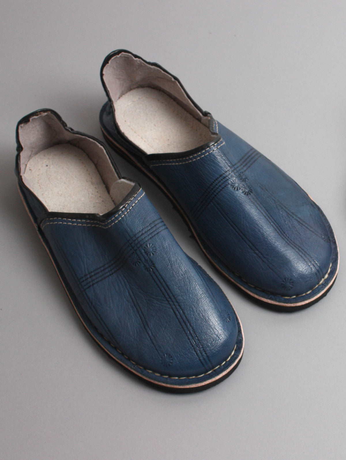 Indigo Moroccan Leather Berber Babouche Slippers | Bohemia Design