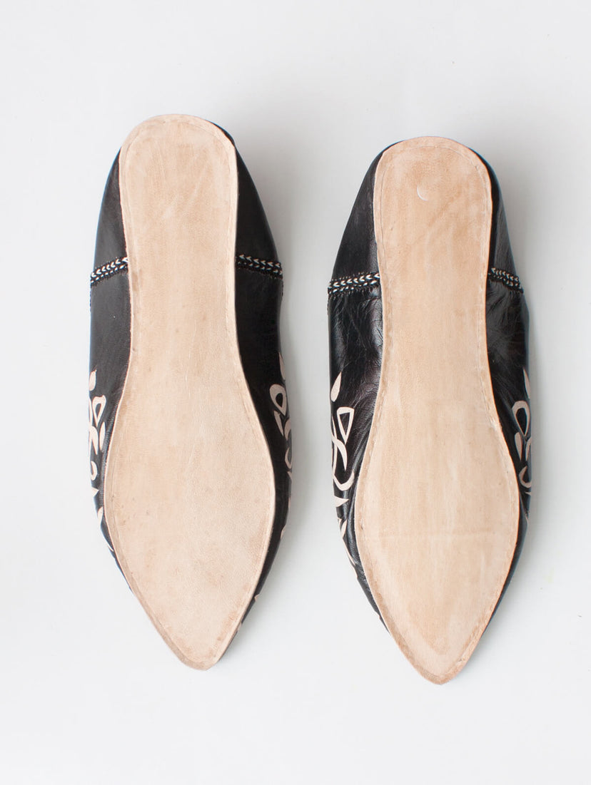 Black Moroccan Leather Women's Babouche Slippers | Bohemia Design