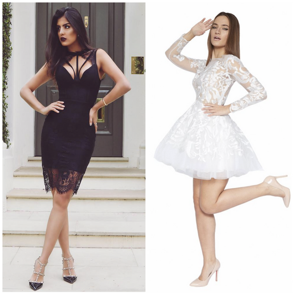 House of Maguie Ariana lace black dress Perola white emblem prom skater dress