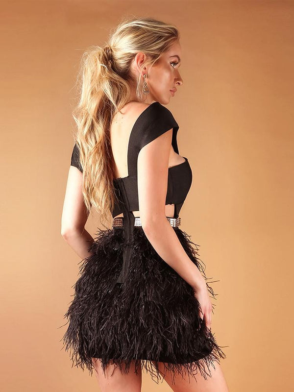 black feather dress zara