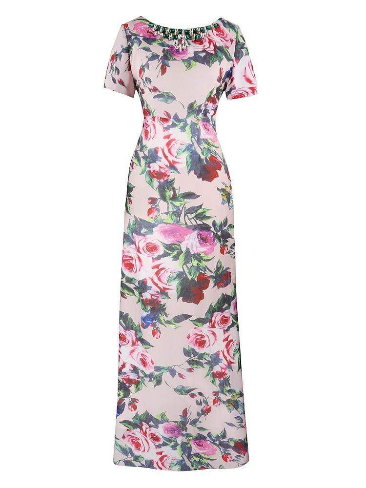 MARINA ROSE CHIFFON FLORAL PRINT & CRYSTALS MAXI DRESS – HOUSE OF MAGUIE