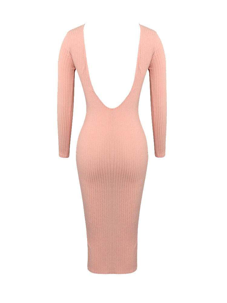 PINKA ROSE KNITTED LOW BACK MIDI DRESS – HOUSE OF MAGUIE