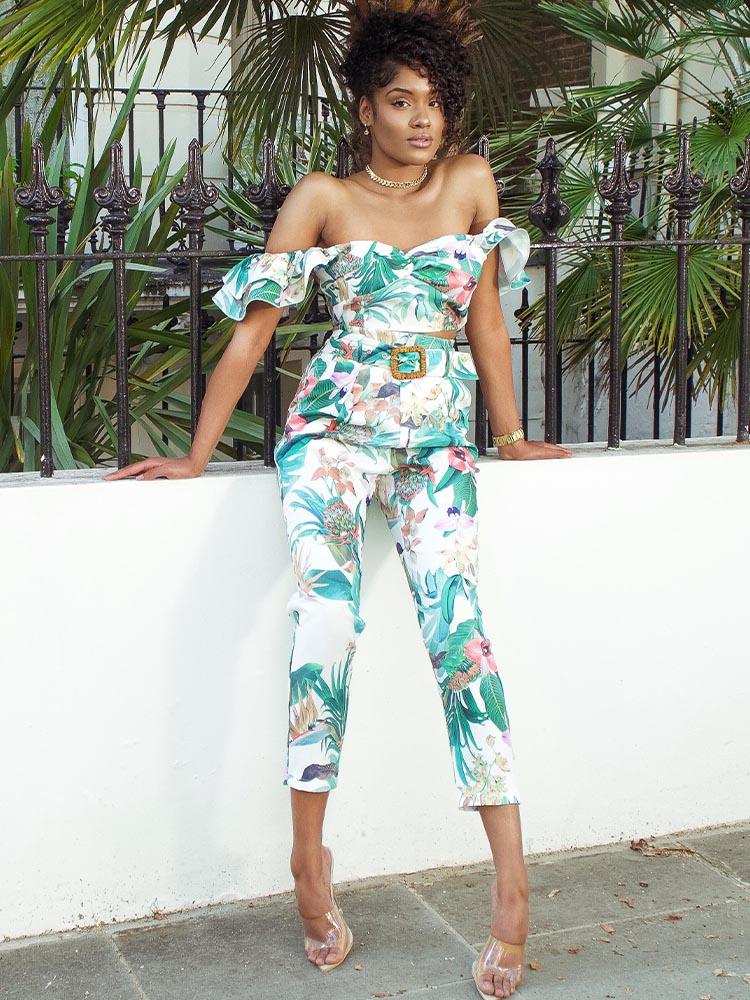 Tobago Tropical Print Top & High Waisted Belted Cigarette Trouser – HOUSE OF MAGUIE