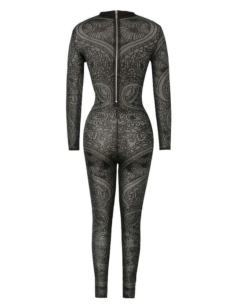 KALI BLACK SHEER PASLEY KNIT JACQUARD JUMPSUIT – HOUSE OF MAGUIE