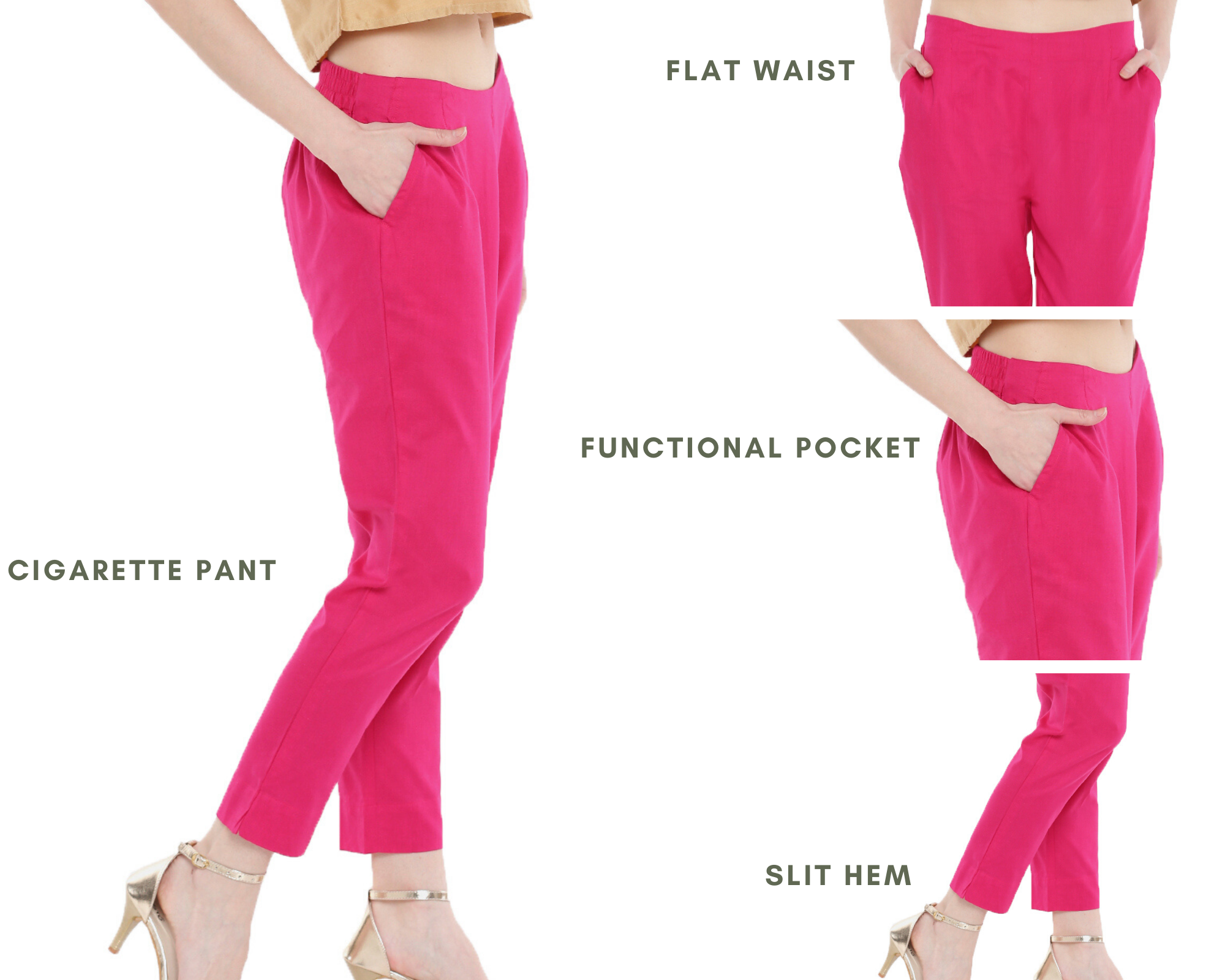 Buy KAFF Womens Cigarette Fit Lycra Trouser pant-Magenta-L Online